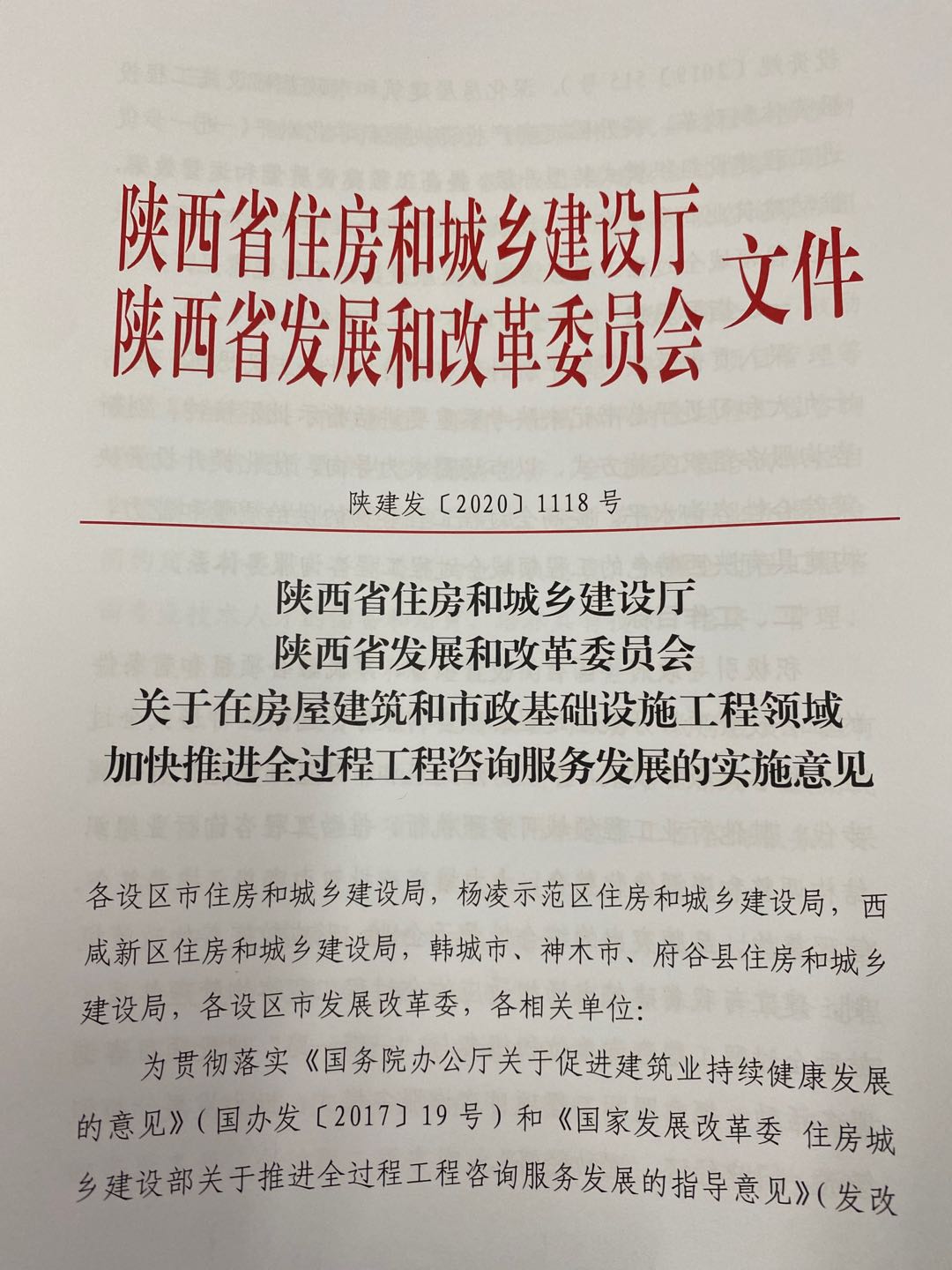 关于在房屋建筑和市政基础设施工程领域加快推进全过程工程咨询服务发展的实施意见